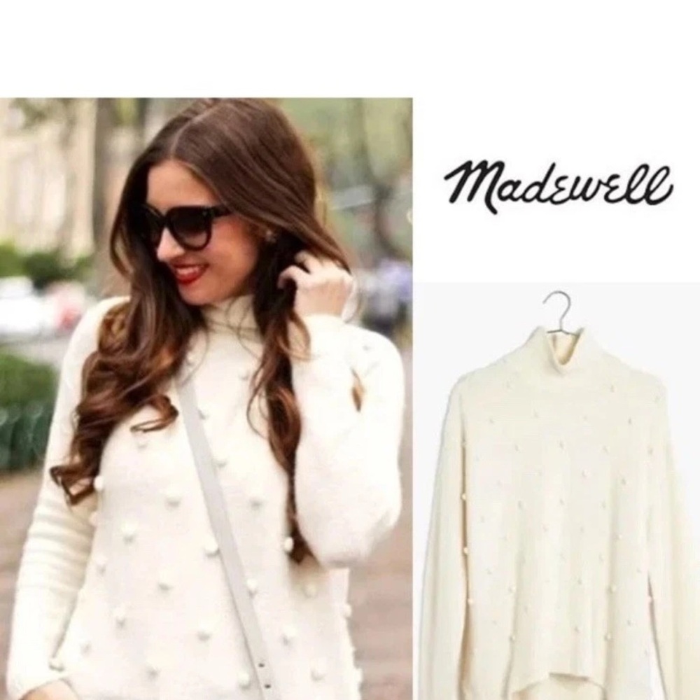 Madewell Alpaca Blend Bobble Knit Turtleneck Sweater Women’s Size Small Ivory